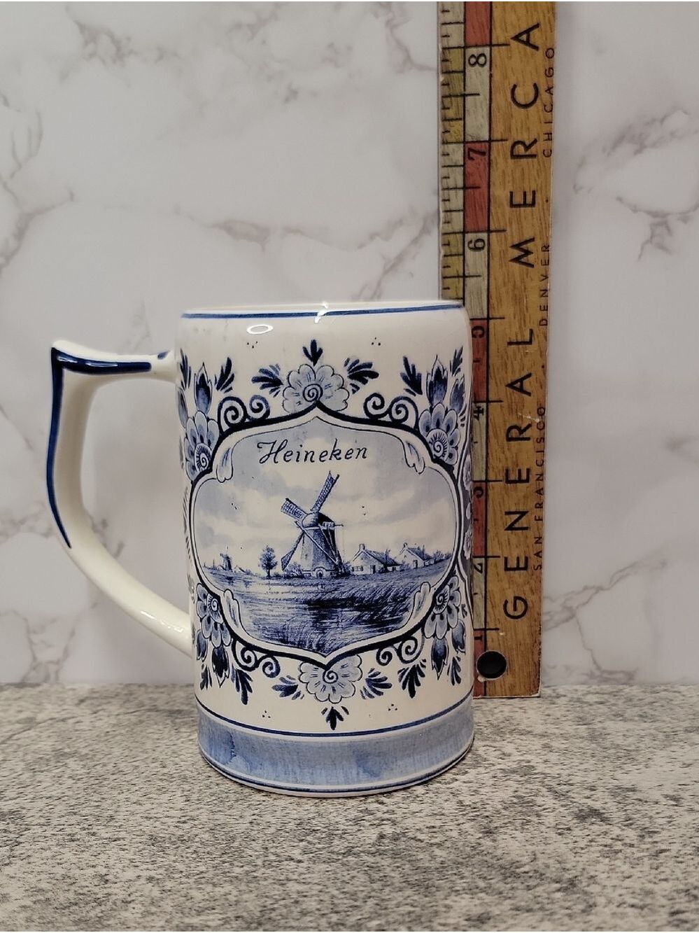 Vintage Heineken Blue Delft Ceramic Beer Stein Mug from Holland - Picture 10 of 11